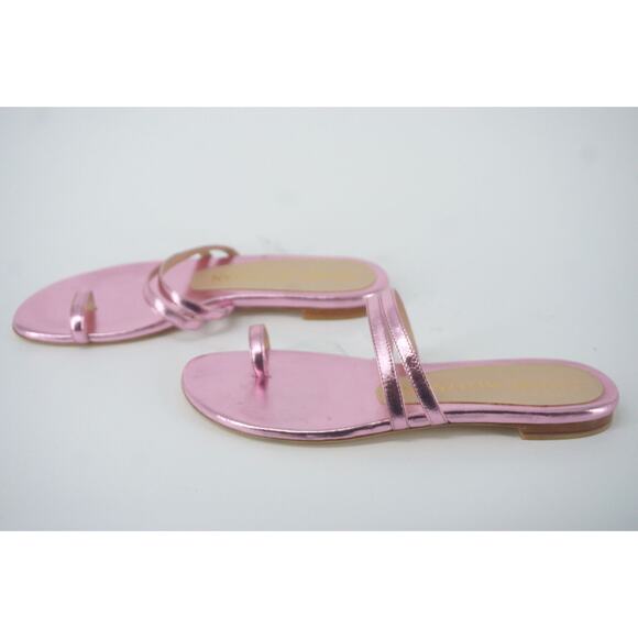 Stuart Weitzman Leonita Slide Pink Metallic Leather Sandals Size 6 New Flat $350 - Picture 7 of 12